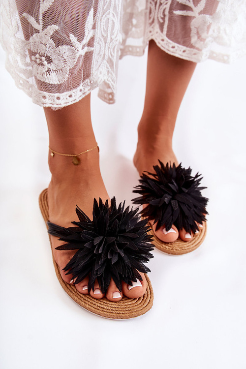 Women's Flip-flops With Fabric Ornament Black Eviana