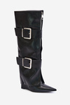 Knee High Wedge Boots with Folded Shaft and Buckles Tamirla