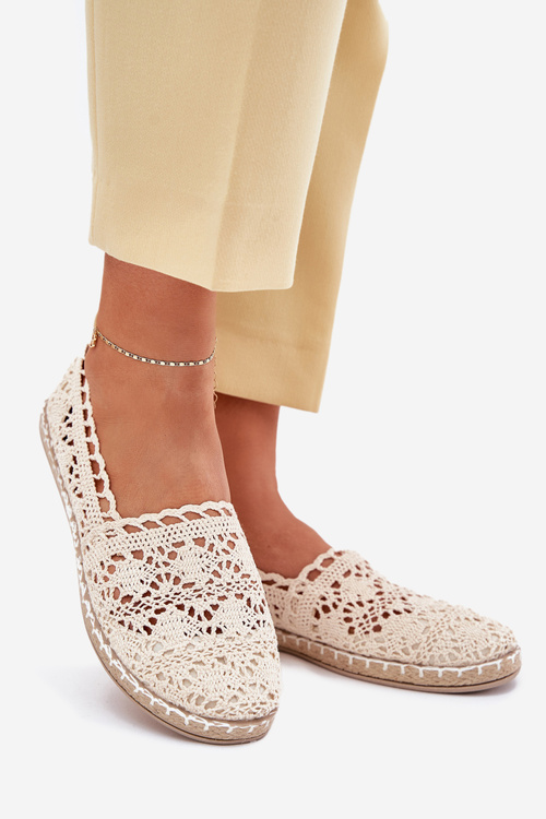 Espadryle Koronkowe Z Plecionką Beżowe Adelira
