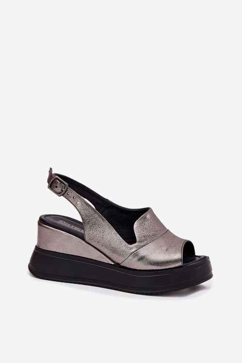 Womens Leather Wedge Sandals Artiker 54C0402 Graphite