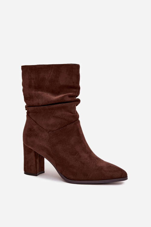 Women's ankle boots with heel with ruching Warm lined Brown Amelise