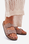 Women's sandals on cork platform with buckles dark beige Aviora