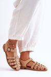 Women's Flat Sandals With Zircons Beige Ascot