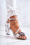 Women's Leather Sandals On High Heel Silver Torine