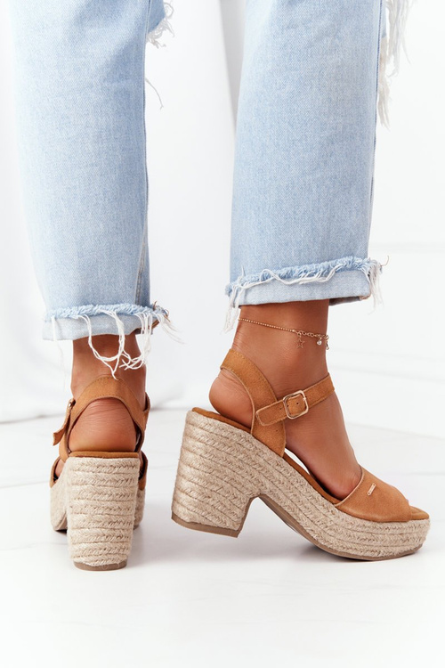 Braided Sandals On A Block Heel Big Star HH274394 Camel