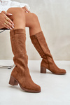 Ladies Knee High Heeled Boots Camel Erisorae