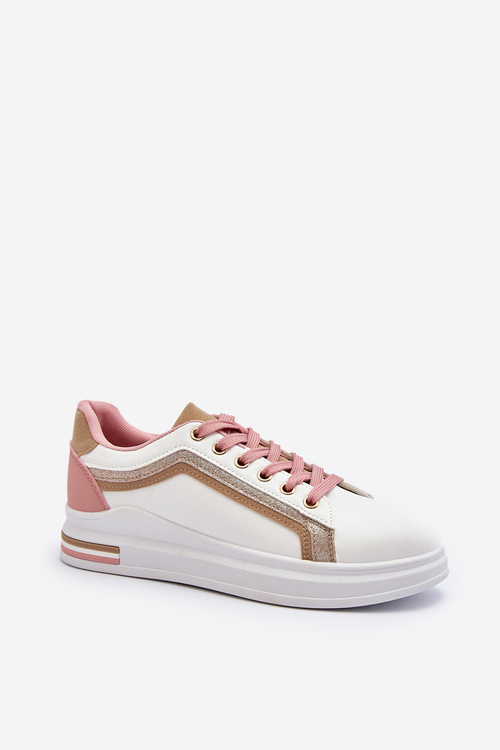 Sneakersy Damskie Brokat Beżowe Elnami A-51