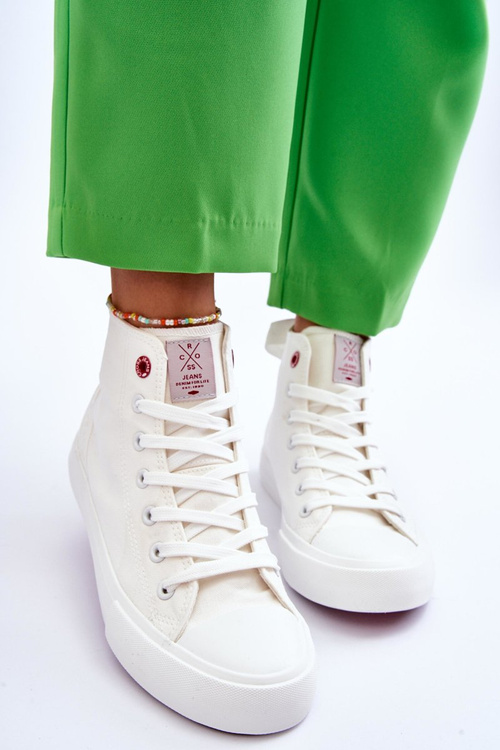 Trampki Damskie Klasyczne Wysokie Białe Cross Jeans LL2R4086C