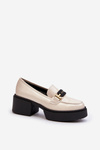 Women's Patent Leather Loafers on Chunky Heel Light Beige Ridulvi