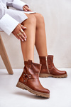 Botki Na Płaskim Obcasie Skórzane Damskie Brązowe Lewski 3610