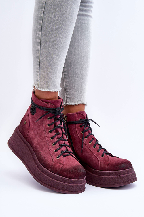 Leather Ankle Boots On Massive Platform Maciejka 06309-23 Burgundy