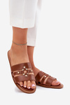 Flat Ladies Sandals With Golden Detail Camel Noroti