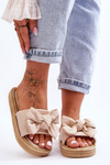 Women's Suede Slippers With Bow Beige Fency