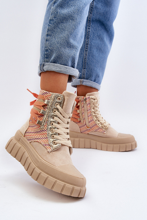 Women's High Suede Sneakers Beige Eleamia