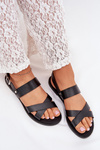 Flat Ladies Sandals Made Of Eco Leather Black Kalira