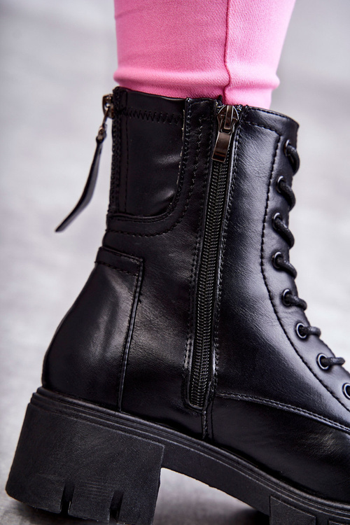 Leather Booties On Zipper Black Tonje
