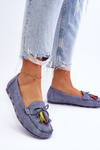 Suede Loafers With Bow And Fringes Blue Dorine