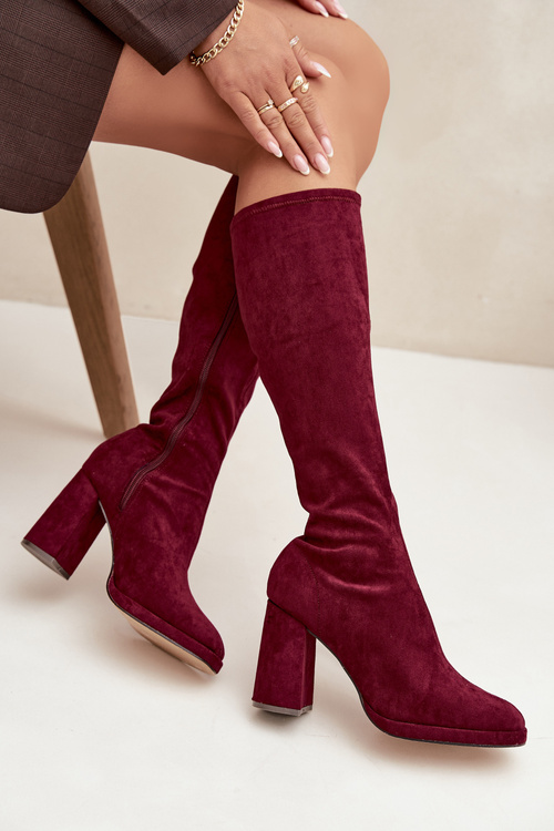 Women's Boots with Stitching on Block Heel Bordeaux Brivana