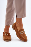 Women's Suede Loafers with Flat Heel Camel Misal