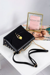 Stylish Black Women's Handbag Letter Bag Gold Chain