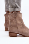 Suede Cowboy Boots with Low Heel Zazoo 3329 Cappucino