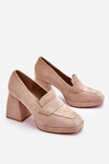 Suede Pumps On A Chunky Heel And Platform Beige Adriel