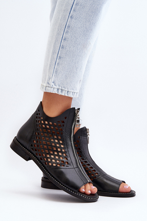 Zazoo 977/L Leather Cutout Sandals with Zip