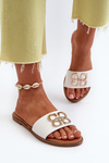 Women's Sandals With Eco Leather Decoration On Flat Heel White Sadria