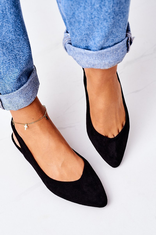 Suede Pointed Toe Ballerinas Black Daisy