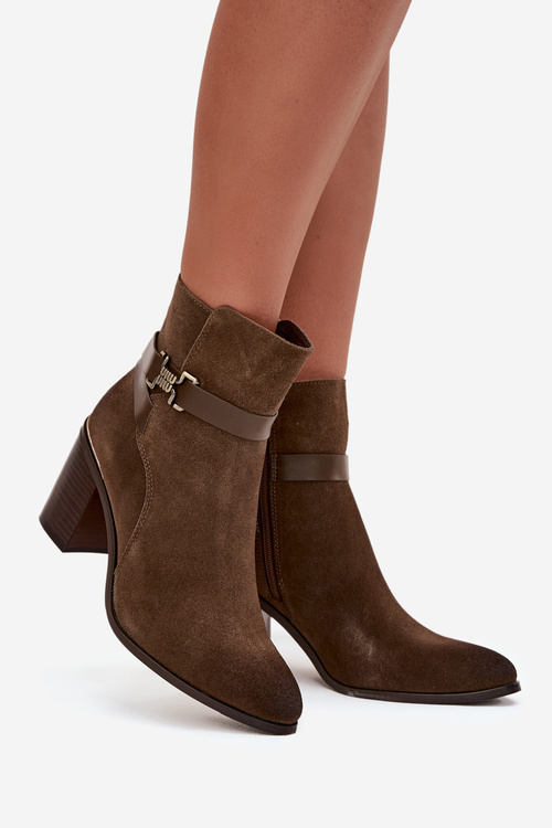 Women's suede ankle boots with heel warm Sergio Leone BT25384-S Khaki