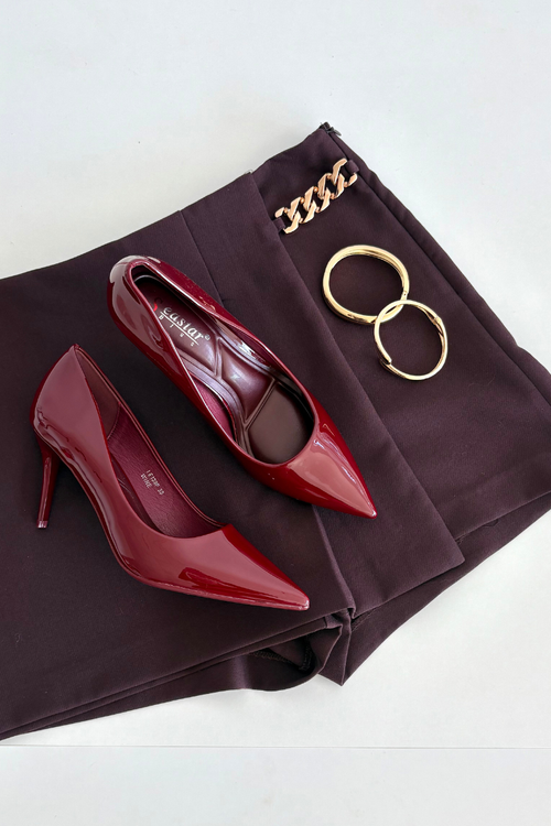 Patent eco leather women's high heels with pointed toes Bordeaux Jadira