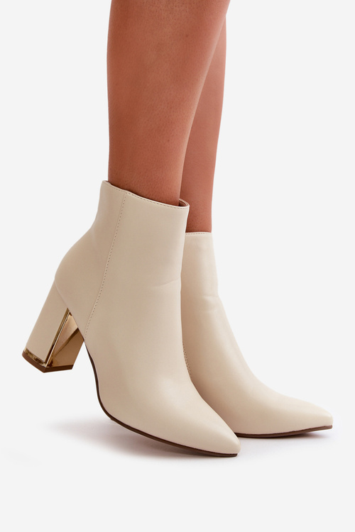 Women's Heeled Boots Zip Fastened Insulated Eco Leather Light Beige Mevair