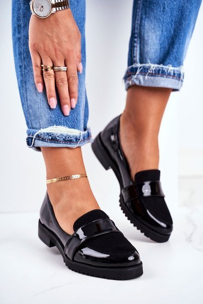 Women's Moccasins Leather Lacquered Black Nicole 2589