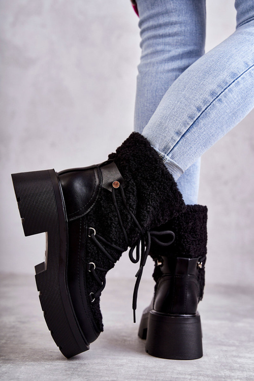 Women's snow boots with sheepskin Black Sanna