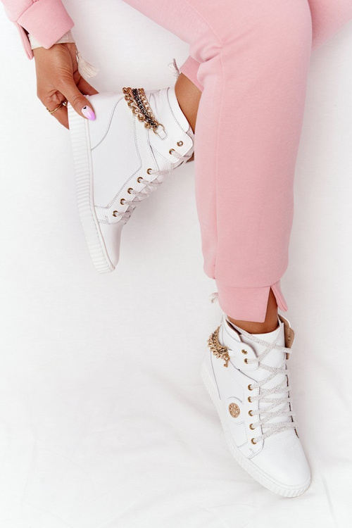 Leather Wedge Sneakers Lewski Shoes 3004-0 White