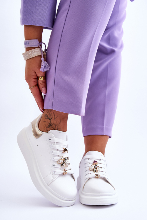 Buty Sportowe Damskie Masywna Platforma Biało-Złote Chante