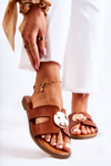 Comfortable Women's Slippers With Ornament Brown Leila