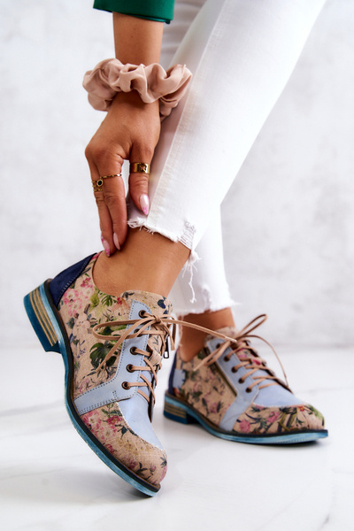 Women's Leather Shoes With Flowers Maciejka 5096A-34 Blue