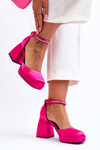 Fashionable Pumps On Massive Heels With Zircons Fuchsia Adel