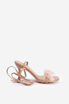 Stiletto Sandals With Feathers Beige Emilettra