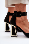 Black Suede Pumps with Block Heel Lodho