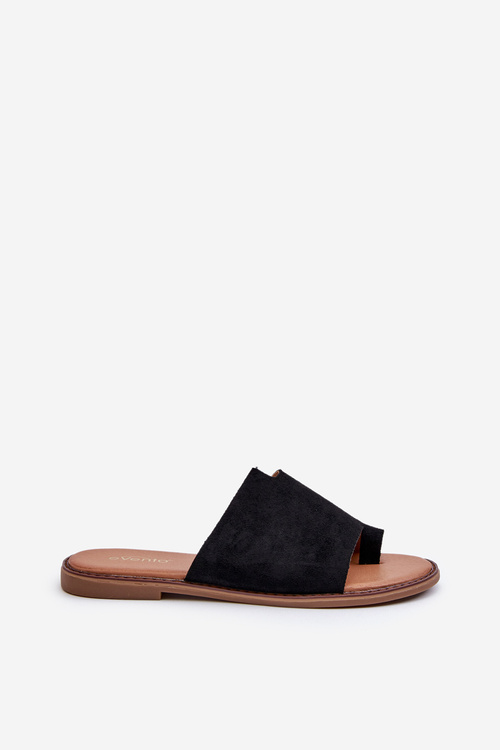 Women's Suede Flip-Flop Sandals Black Amite