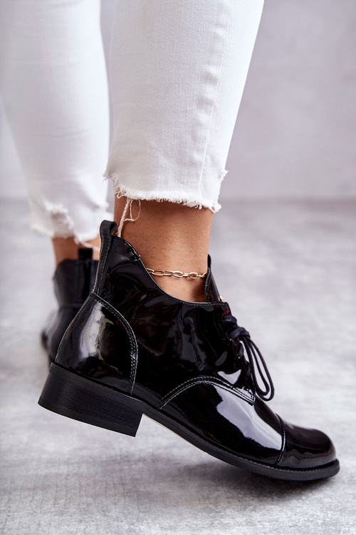 Laquered Booties Laced Boots Nicole 2781 Black