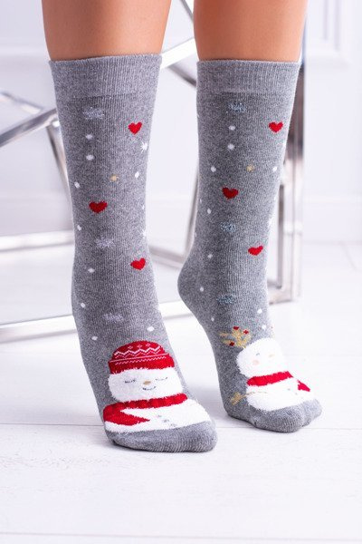 Women's Christmas Socks Anti-Slip Grey With Snowman