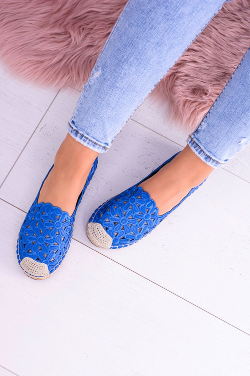 Lu Boo Women's Ballerina Ballerinas Navy Blue Espadrilles in Macarena Flowers