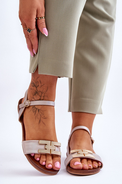 Sandały Damskie Skóra Beżowe S.Barski KV-5541-37