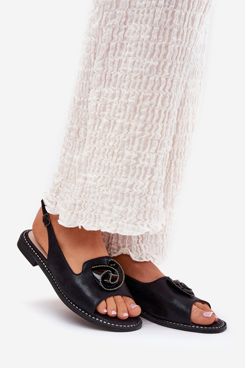 Shiny Women's Sandals With Decoration S.Barski KV51-006 Black