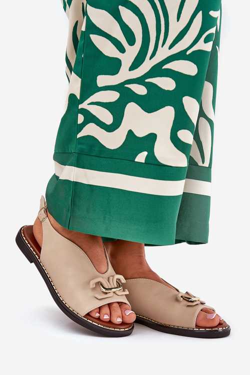 Flat Heeled Sandals With Decoration Eco Leather Beige Tillireta