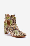 Trendy Heeled Boots with Cutouts Beige-Green Suelo