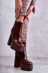 Women's Leather Boots On A Massive Heel Brown Jones